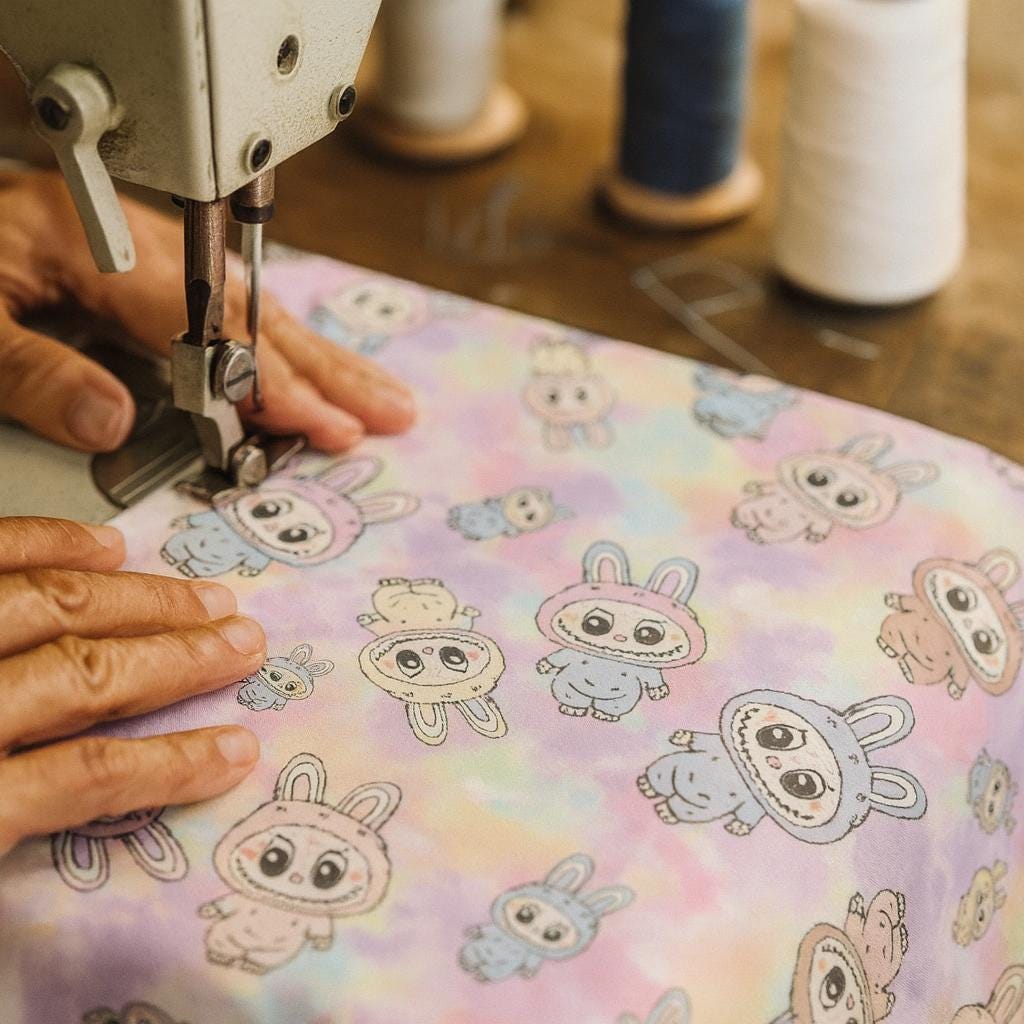 Labubu Monster Doll Fabric: Kawaii Anime Polyester, Halloween Theme