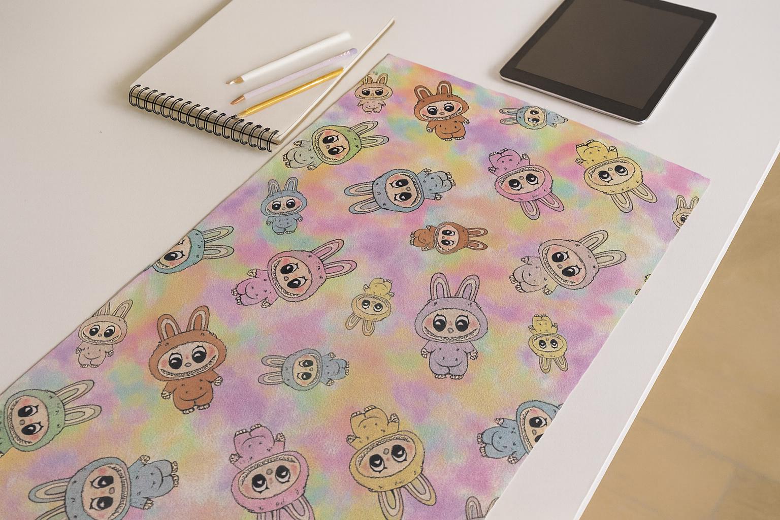 Labubu Monster Doll Fabric: Kawaii Anime Polyester, Halloween Theme