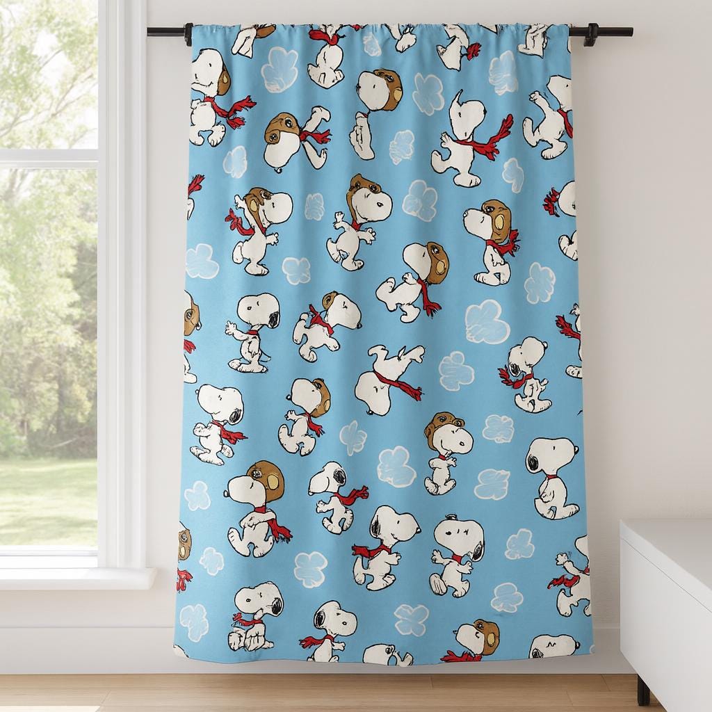 Snoopy Cartoon Fabric: Blue Linen-Look Polyester for Sewing & Quilting