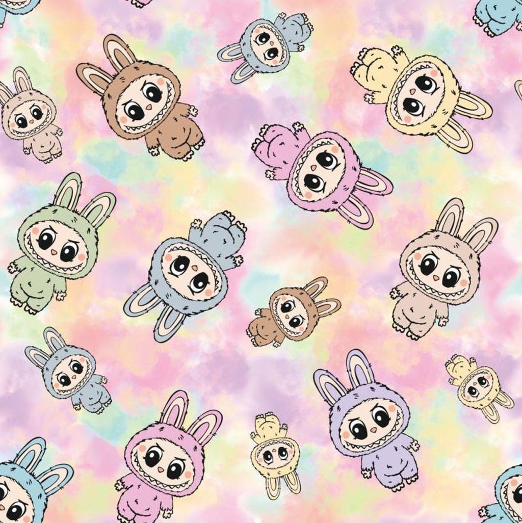 Labubu Monster Doll Fabric: Kawaii Anime Polyester, Halloween Theme