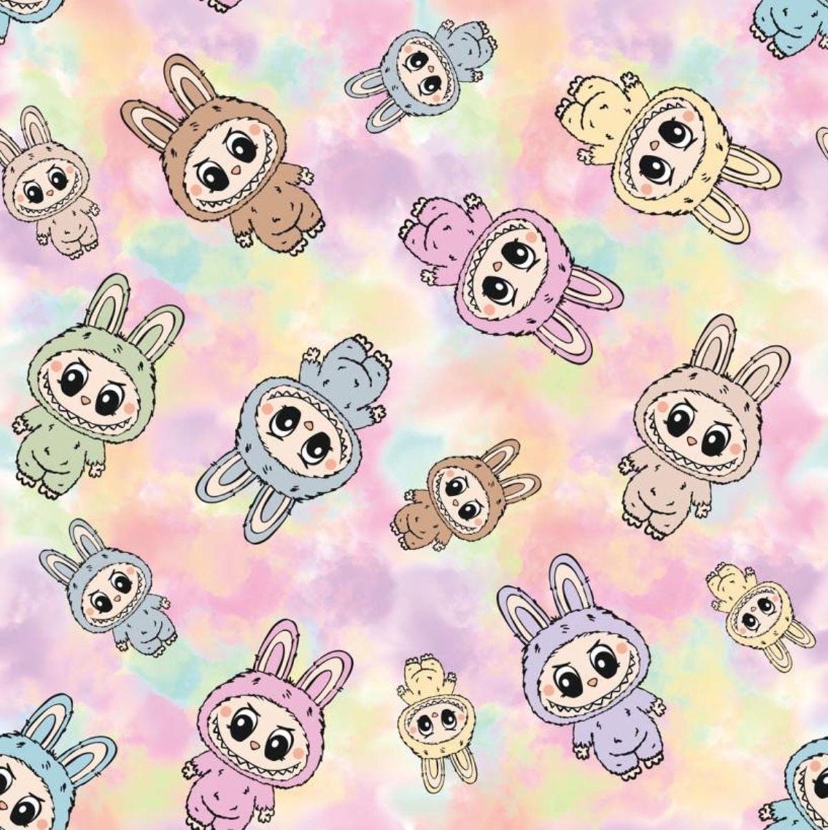 Labubu Monster Doll Fabric: Kawaii Anime Polyester, Halloween Theme