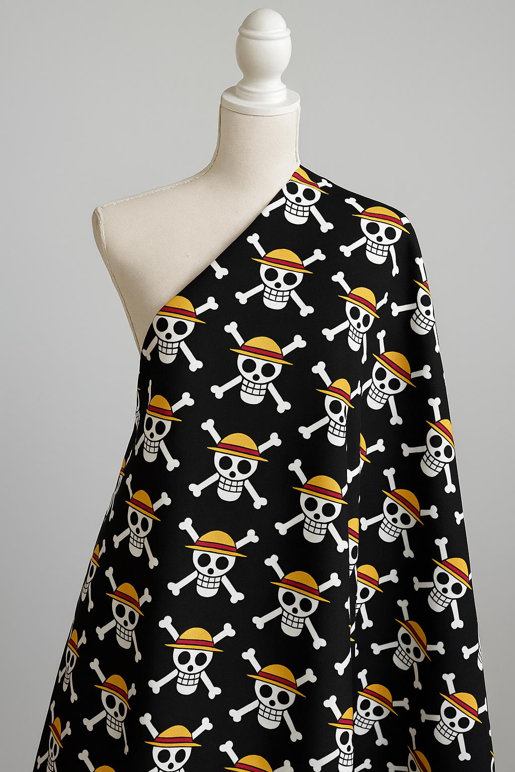 Anime polyester fabric by the yard, Pirate Skull Cloud Print, Cosplay & Decor