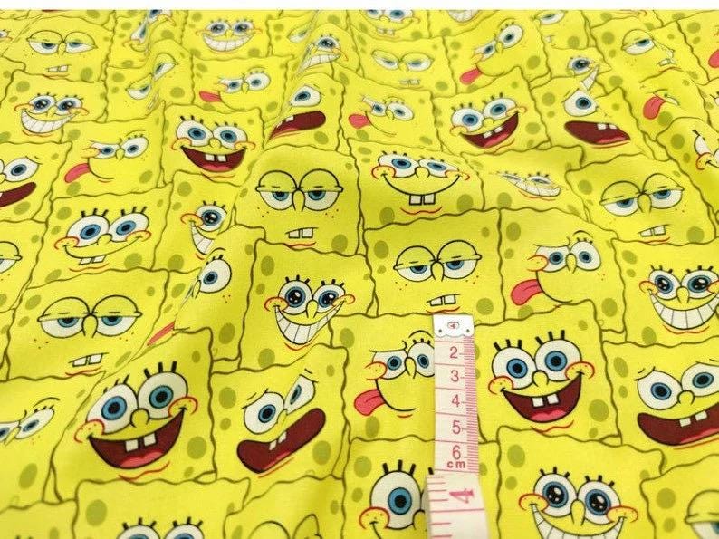 Yellow Spongebob Nickelodeon 100% Polyester Fabric By The Yard/Half Yard For Sewing Quilting Rug Making | Express Shipping