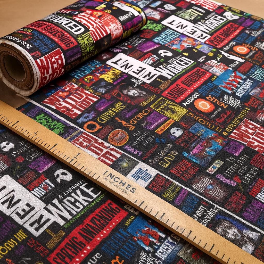 Broadway Musicals Collage Fabric: Linen-Look Polyester, Costumes, Quilting