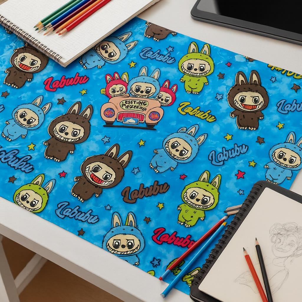 Labubu Monster Doll Fabric: Kawaii Anime Polyester, Halloween Theme