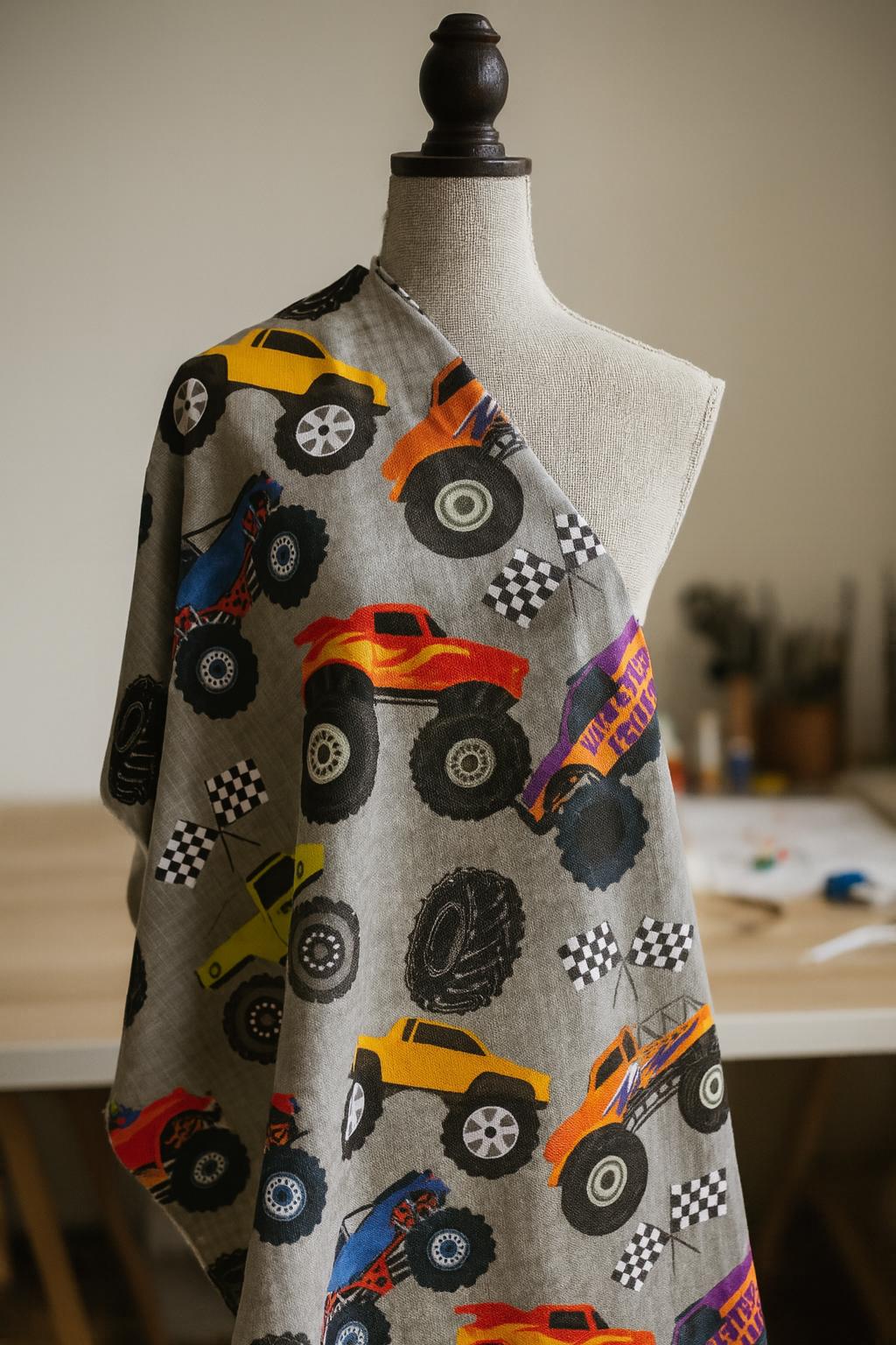 Monster Jam  Fabric: Linen-Look Polyester, Brown Dirt Print, 44" Wide