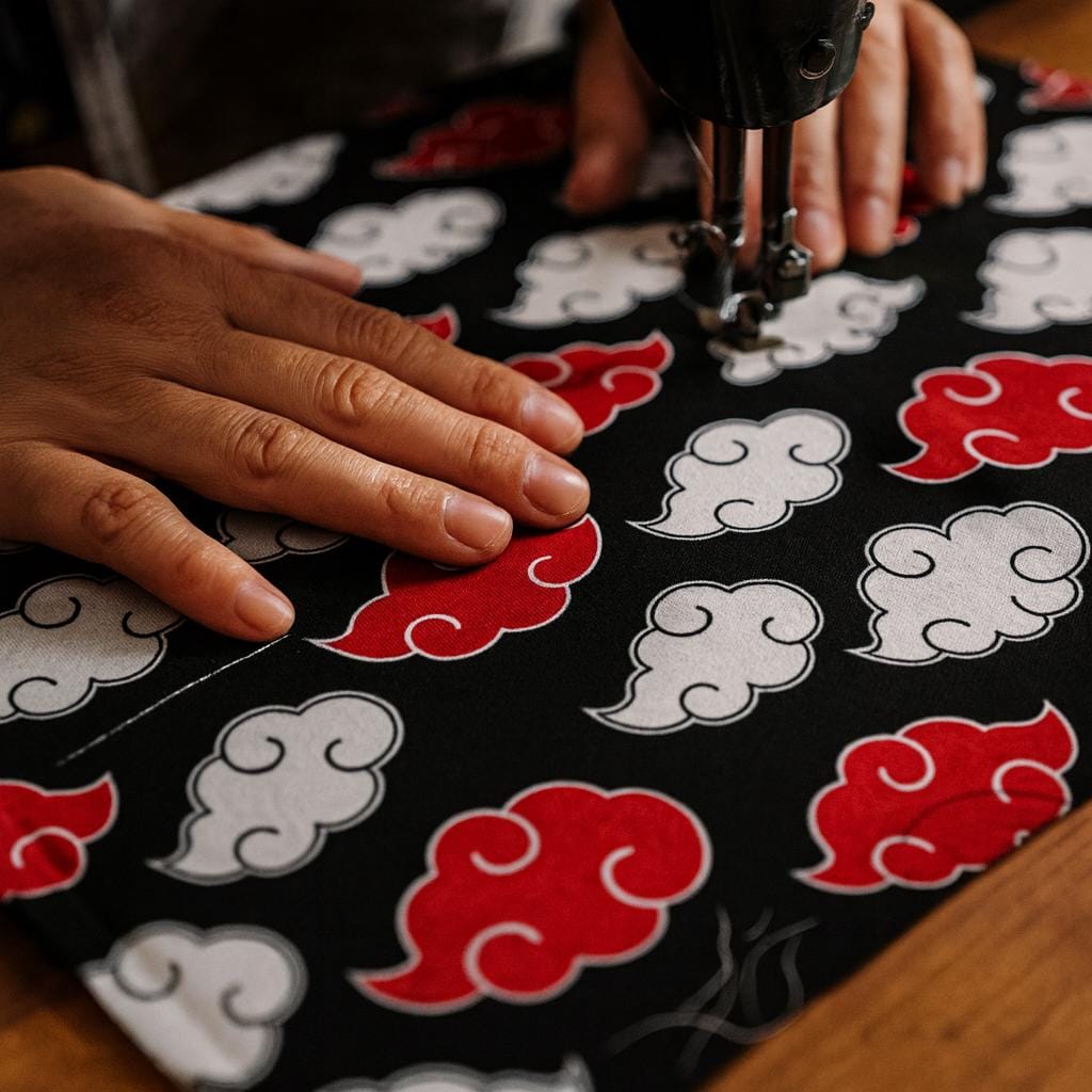 Anime Cloud Polyester Linen-Look Fabric - Black Red | 44 in Wide | Sold by the Yard | Cosplay, Quilting, Craft & Décor Material