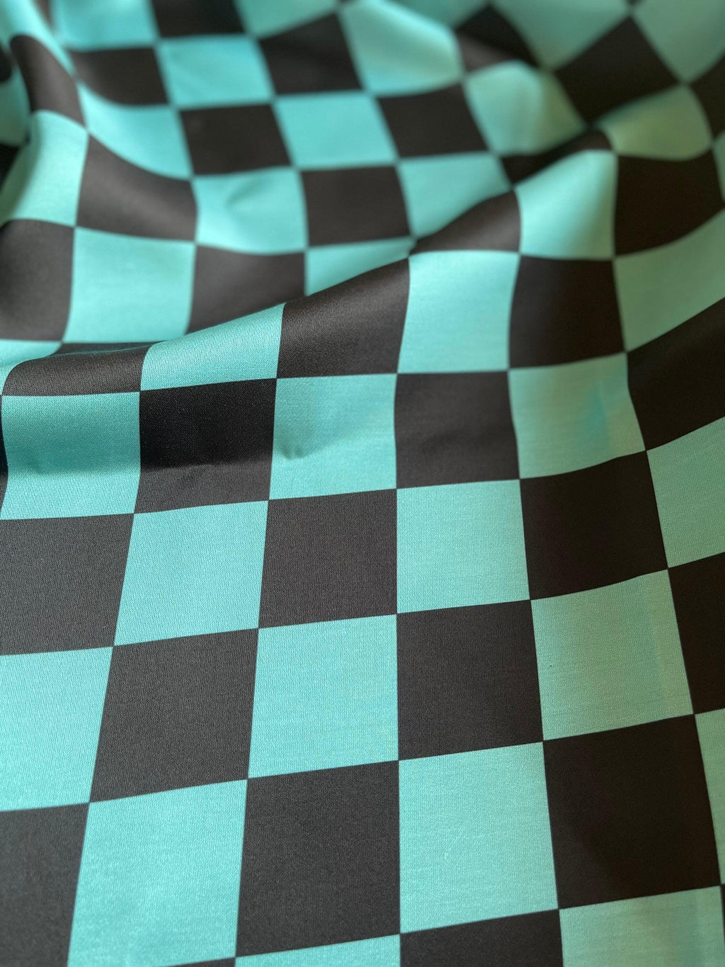 Anime Demon-Slaying Fabric: Black Blue Checkered Polyester fabric