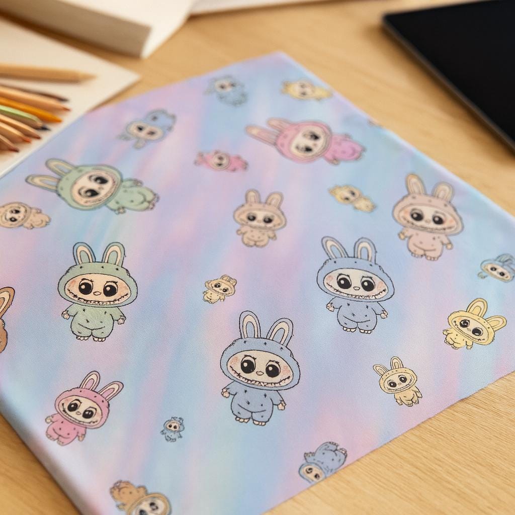 Labubu Magical Monsters Fabric: Kawaii Anime Bunny, Halloween Polyester, By The Half Yard