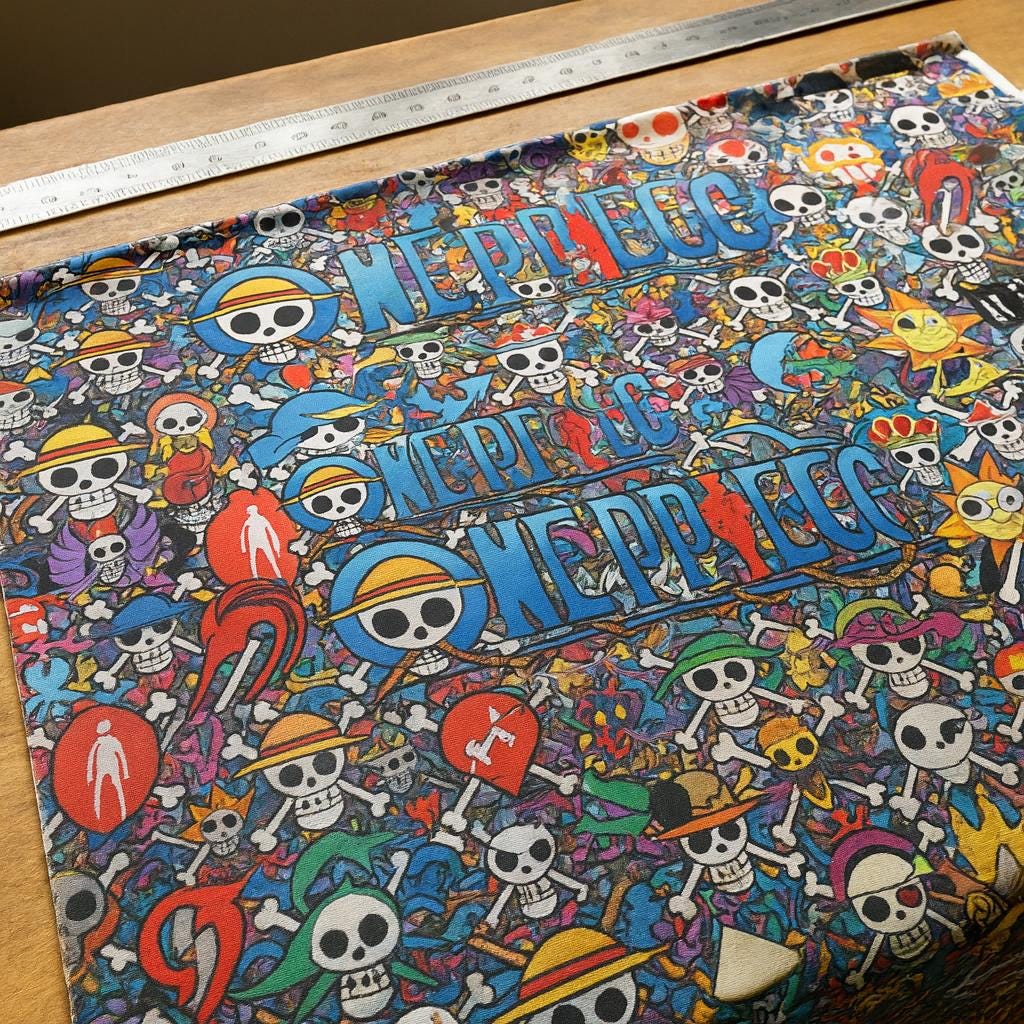 Anime Pirate Skull Fabric: Linen-Look Polyester for Sewing and craft making