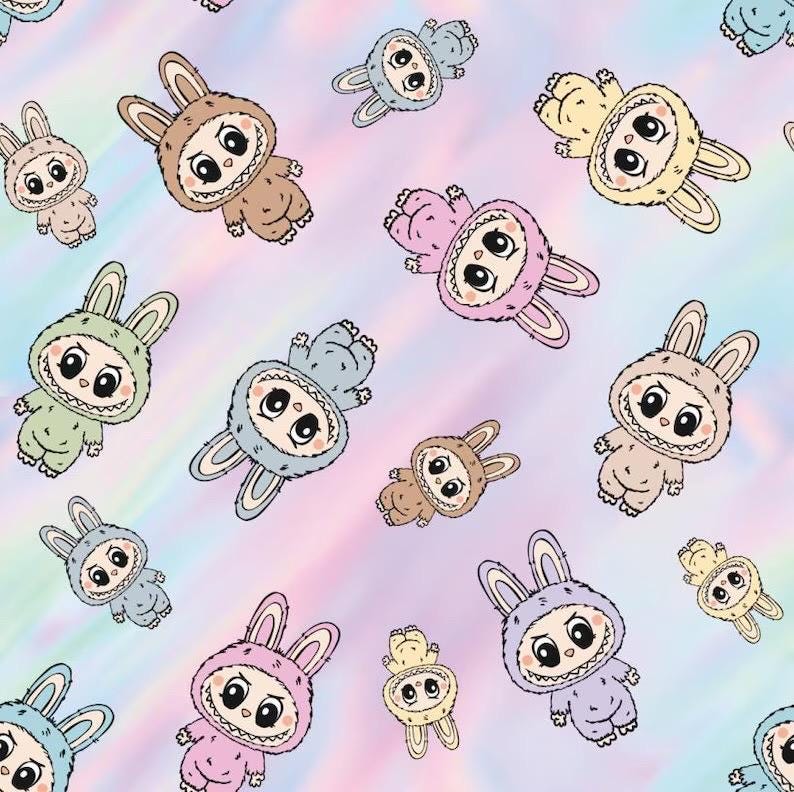 Labubu Magical Monsters Fabric: Kawaii Anime Bunny, Halloween Polyester, By The Half Yard