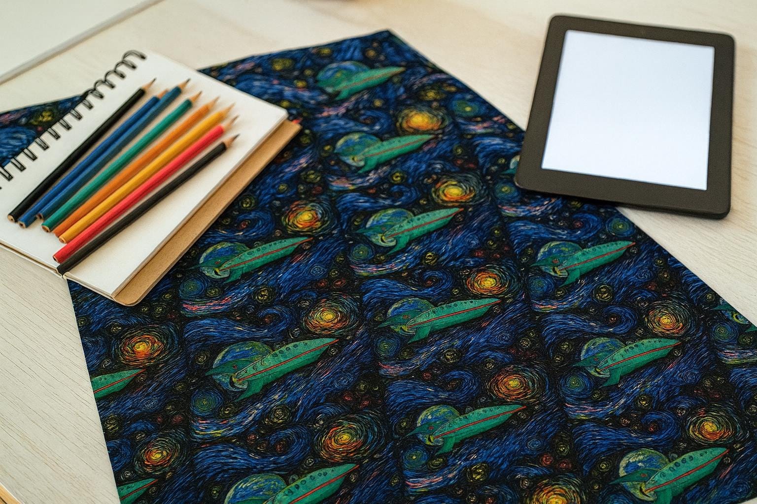 Star Trek Galaxy Fabric: Van Gogh Swirl Space Print, Polyester fabric by the yard