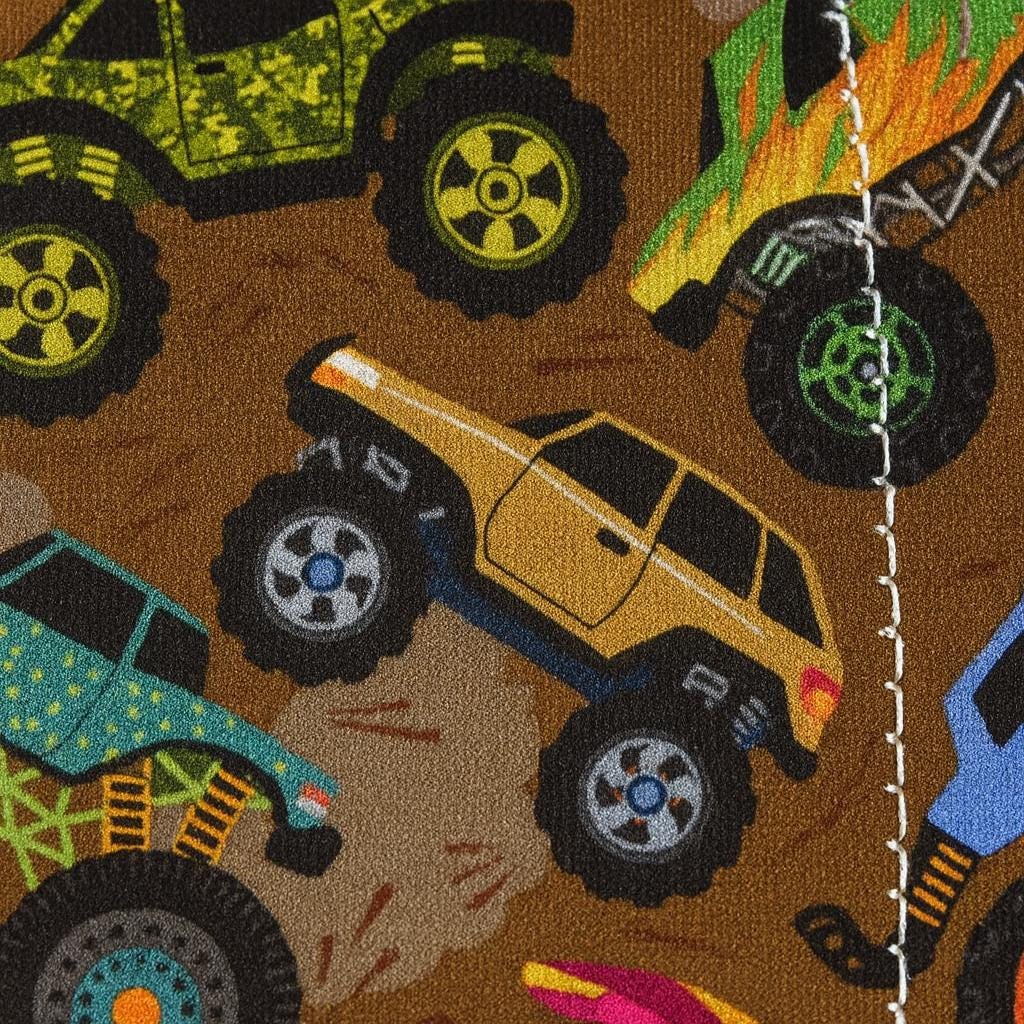 Monster Truck Fabric: Linen-Look Polyester, Brown Dirt Print, 44" Wide