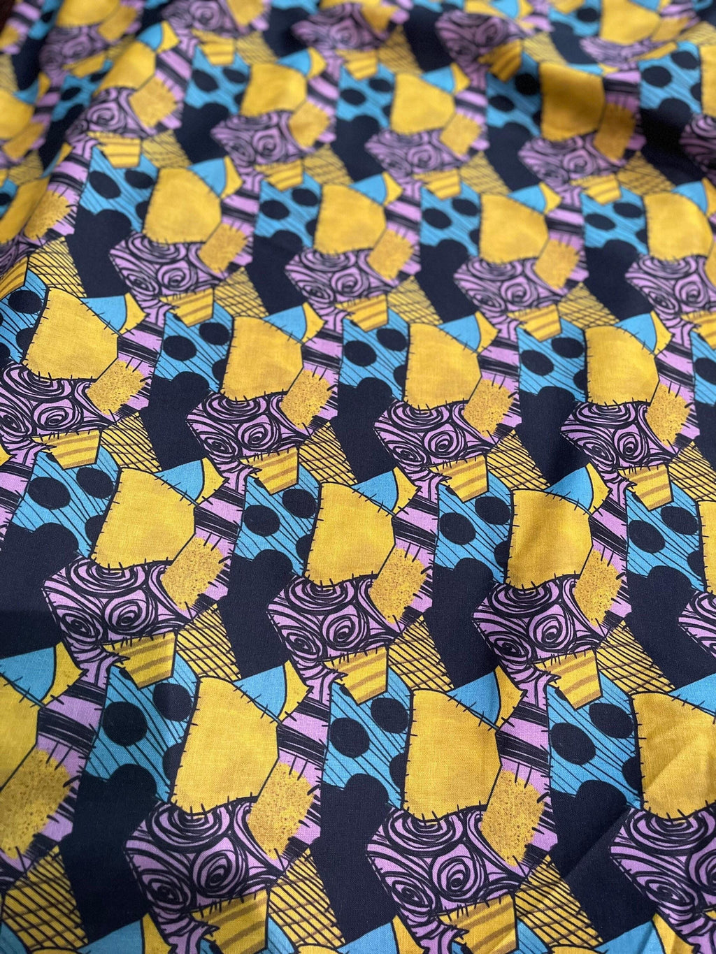 Nightmare Before Christmas Fabric: Sally Patchwork Print, Halloween Polyester Linen