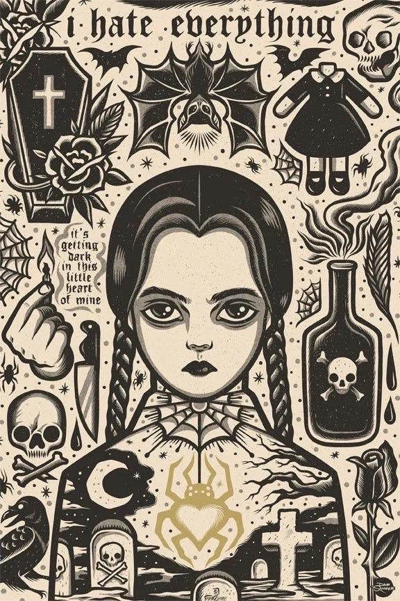 Addams Family Wednesday Fabric: 100% Polyester Print by Yard