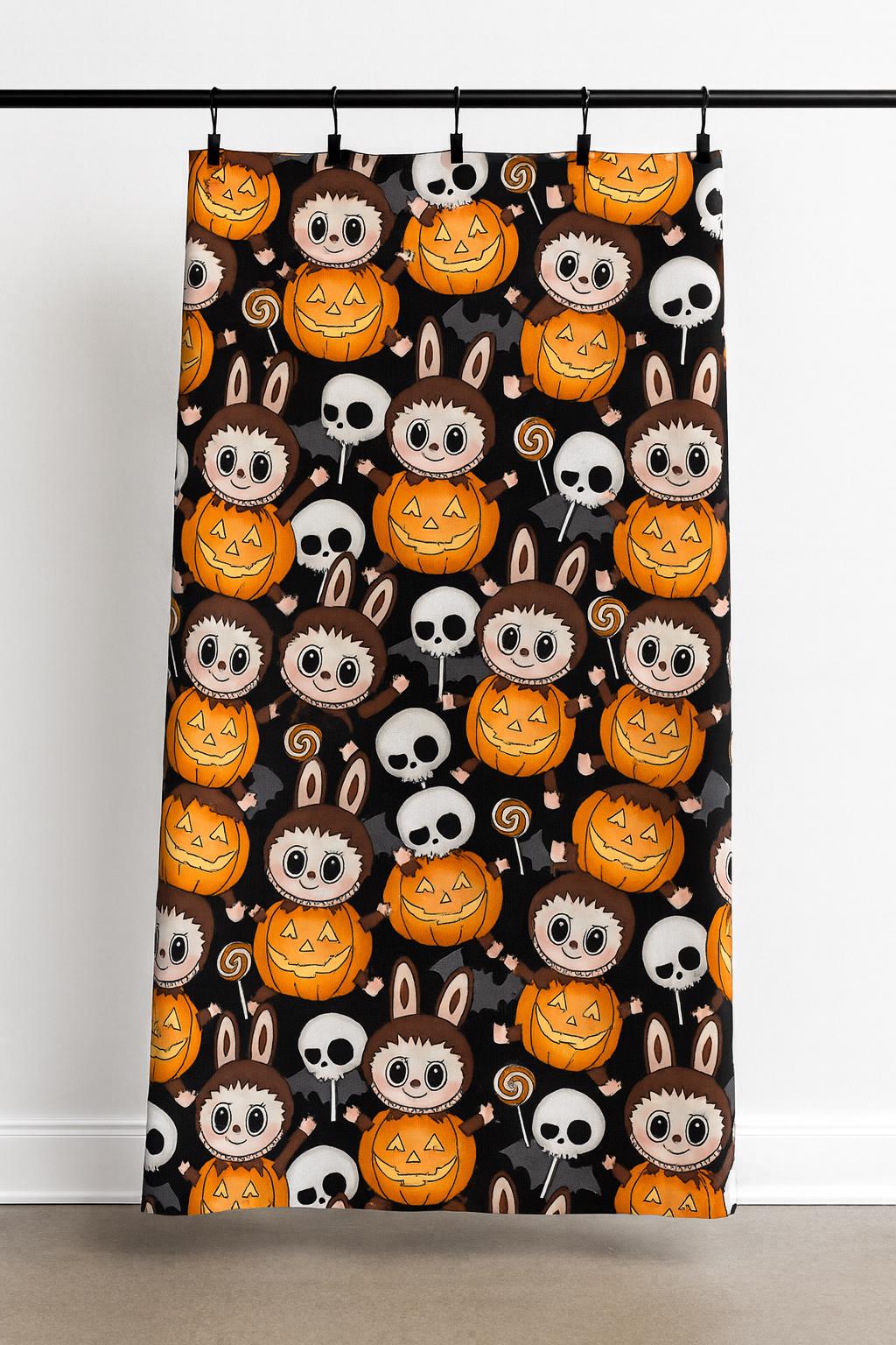 Labubu Halloween Fabric: Kawaii Monster Bunny Print - Polyester Linen