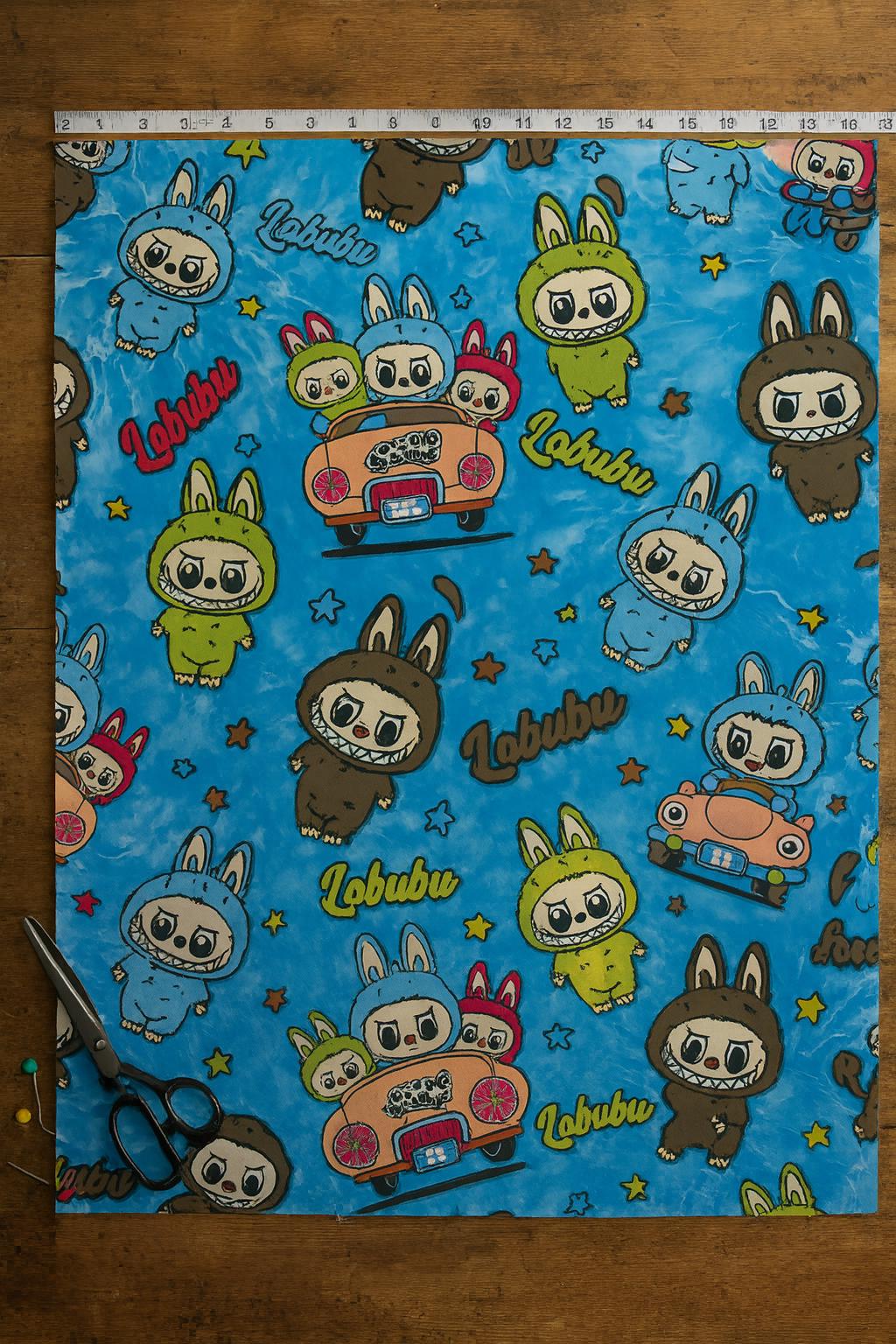 Labubu Monster Doll Fabric: Kawaii Anime Polyester, Halloween Theme