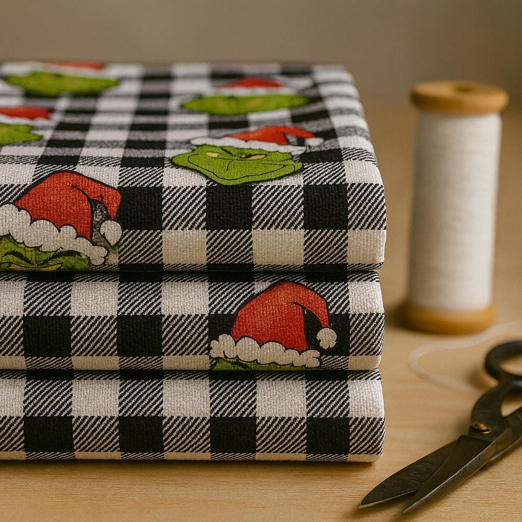 Grinch Whoville Christmas Fabric: Linen-Look Polyester, Quilting & Decor