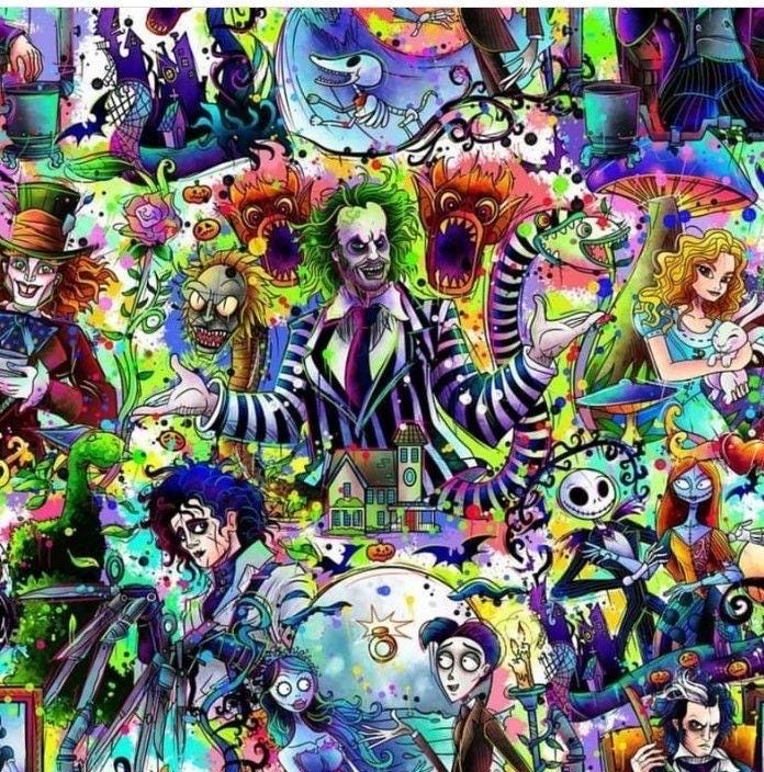 Tim Burton Halloween Fabric, Jack Skellington & Beetlejuice Polyester fabric by the yard