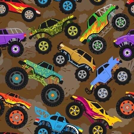 Monster Truck Fabric: Linen-Look Polyester, Brown Dirt Print, 44" Wide