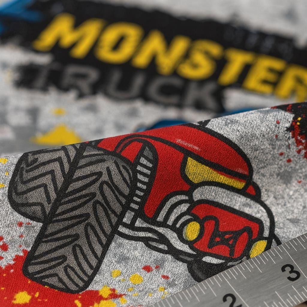 Monster jam Fabric: Linen-Look Polyester, Brown Dirt Print, 44" Wide