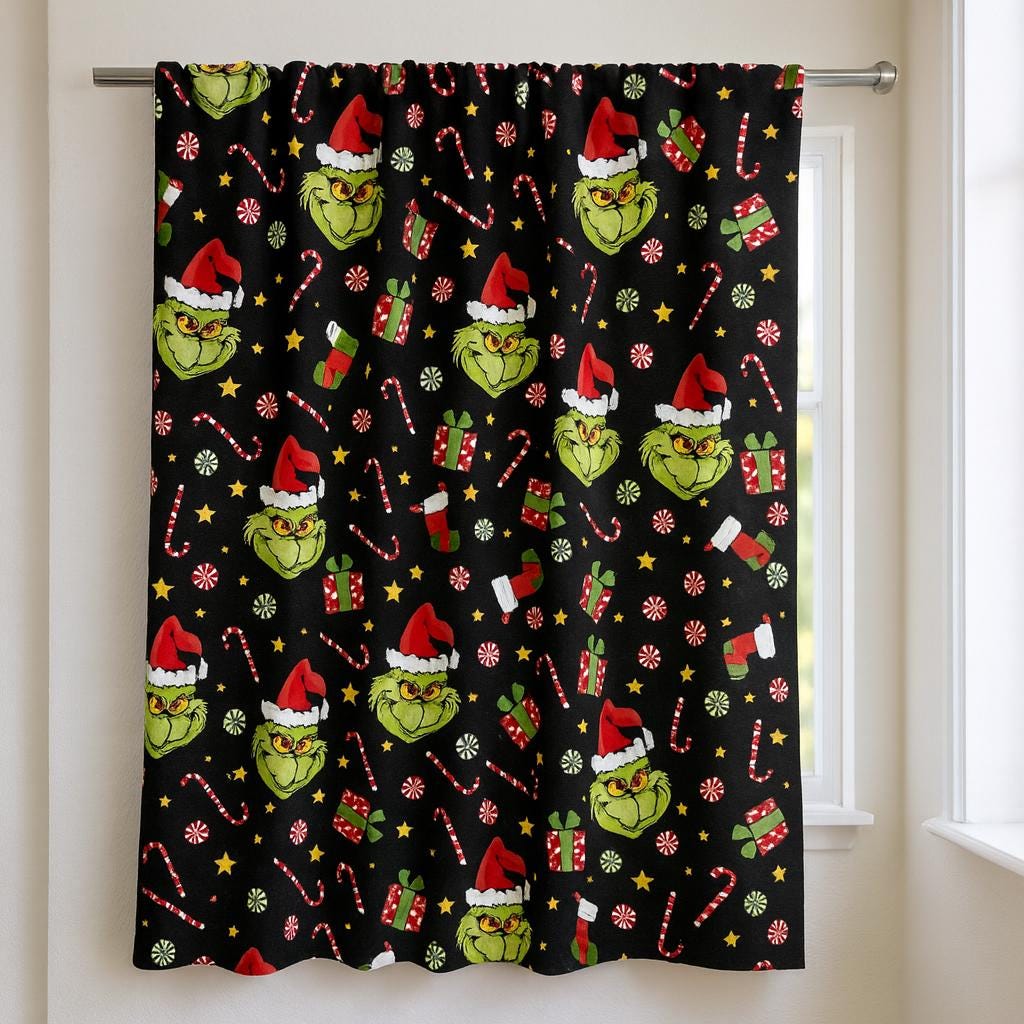 Grinch Whoville Christmas Fabric: Linen-Look Polyester for Sewing & Quilting
