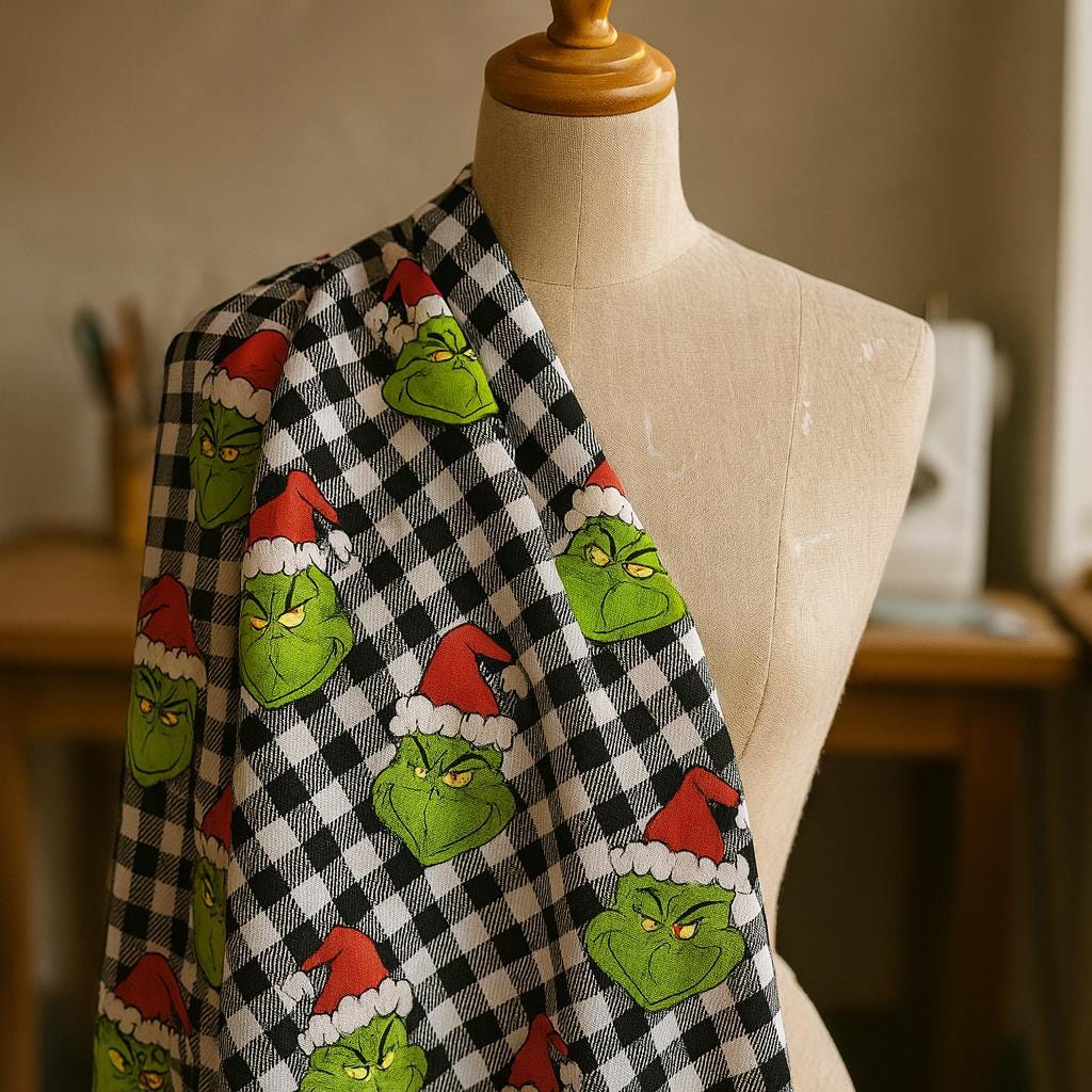 Grinch Whoville Christmas Fabric: Linen-Look Polyester, Quilting & Decor