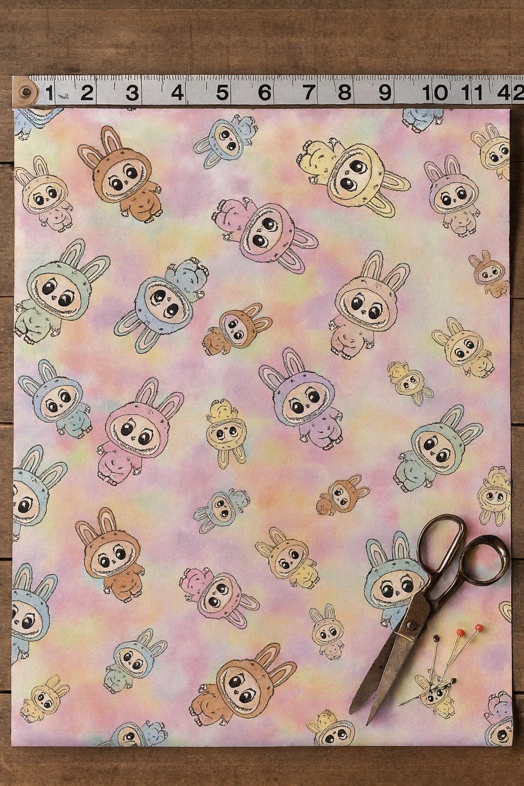 Labubu Monster Doll Fabric: Kawaii Anime Polyester, Halloween Theme