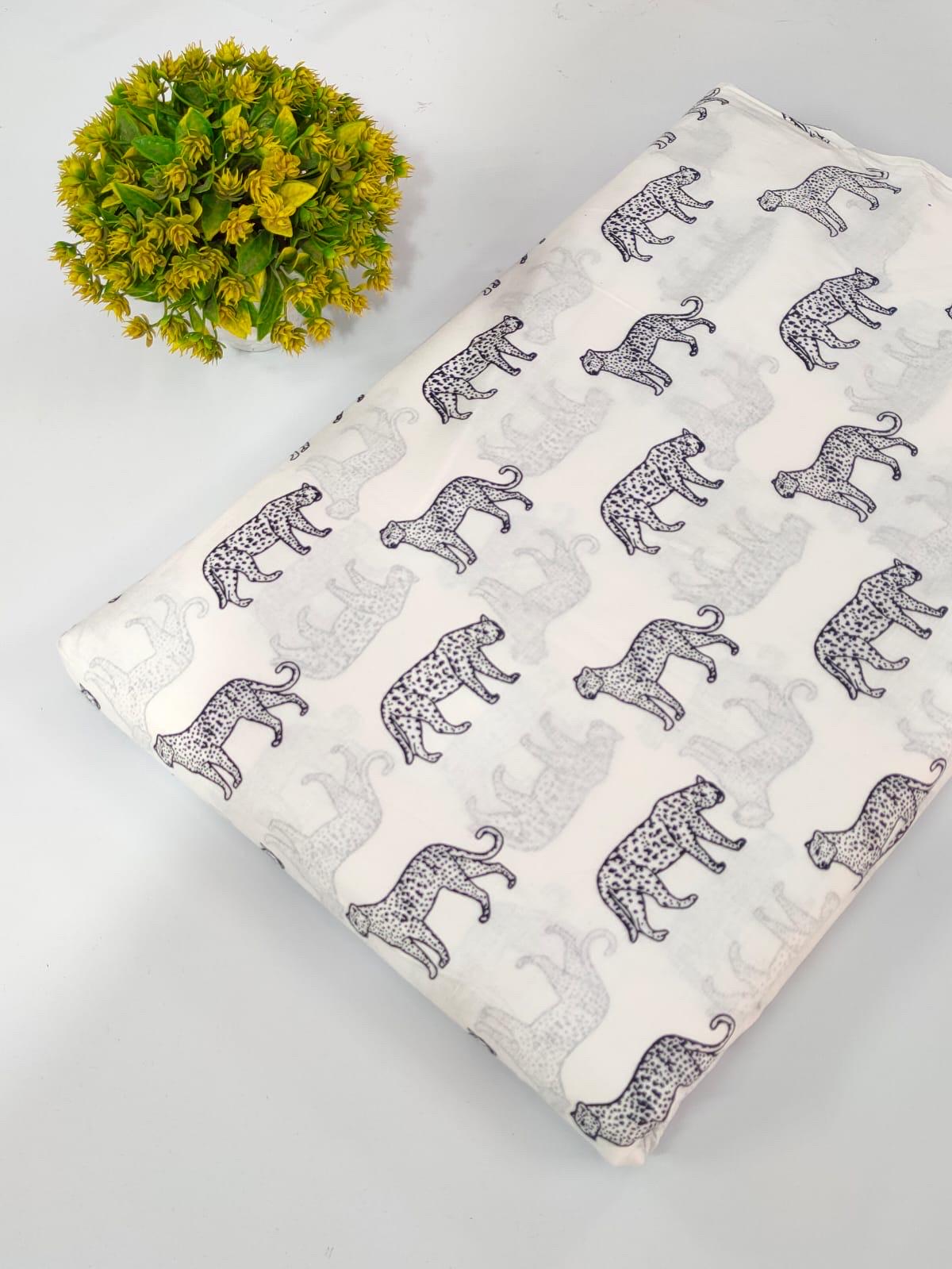 Leopard Cheetah print fabric by the yard- Black & white Animal safari fabric for Quilting sewing