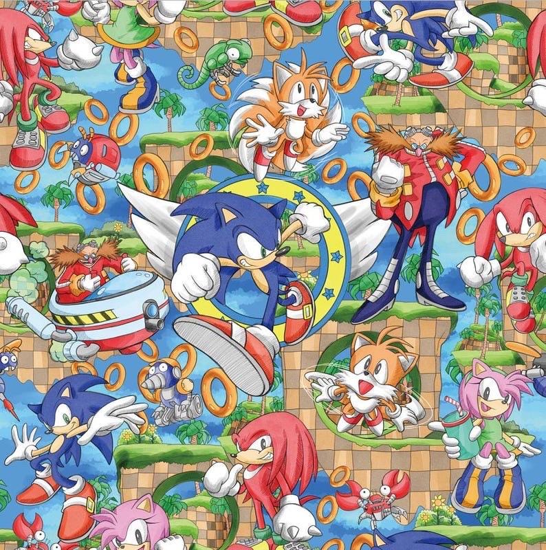Sonic the Hedgehog Fabric: Comic Strip Polyester Material - By The Yard, Cartoon game Anime fabric