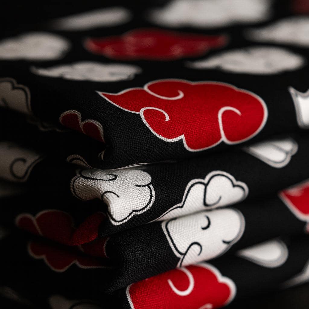 Anime Cloud Polyester Linen-Look Fabric - Black Red | 44 in Wide | Sold by the Yard | Cosplay, Quilting, Craft & Décor Material