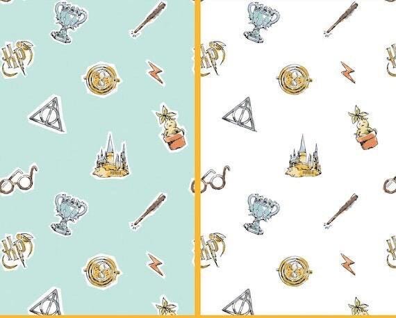 Harry Potter 100% polyester Fabric by the Yard - Watercolor Collection hedwig quidditch deathly hallows Oddities Harry Potter crest