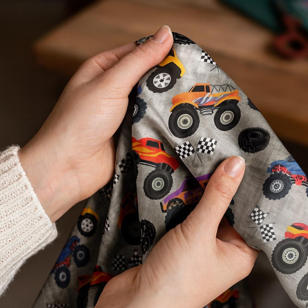 Monster Jam  Fabric: Linen-Look Polyester, Brown Dirt Print, 44" Wide