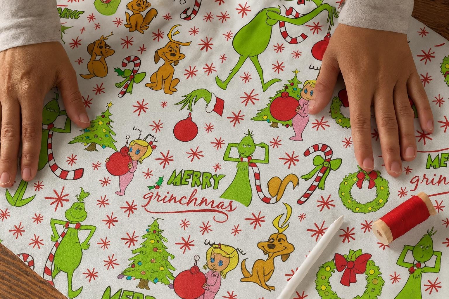 Grinch Christmas Linen-Look Polyester Fabric: Holiday Sewing, Quilting By The Half Yard Anime Fabric