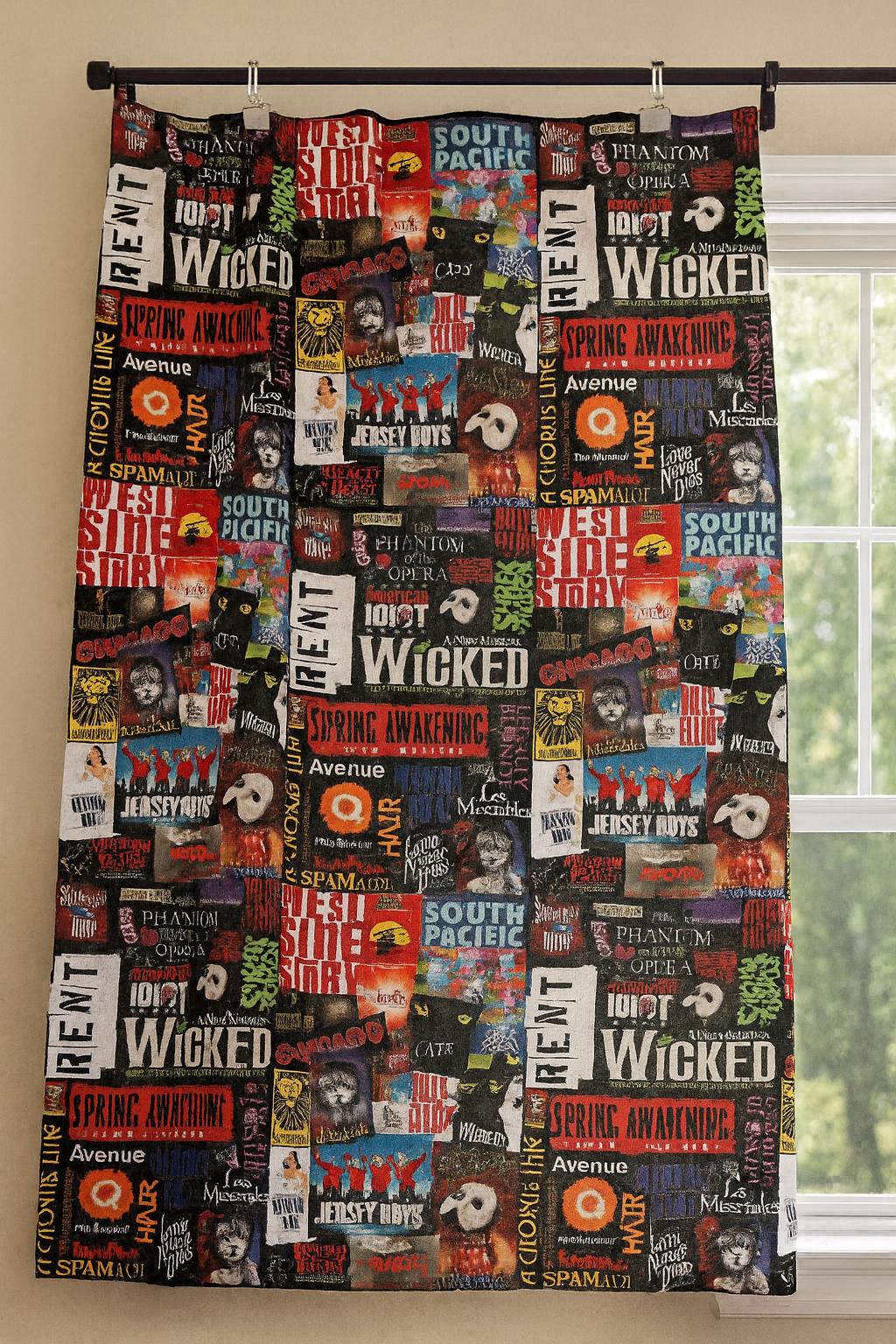 Broadway Musicals Collage Fabric: Linen-Look Polyester, Costumes, Quilting