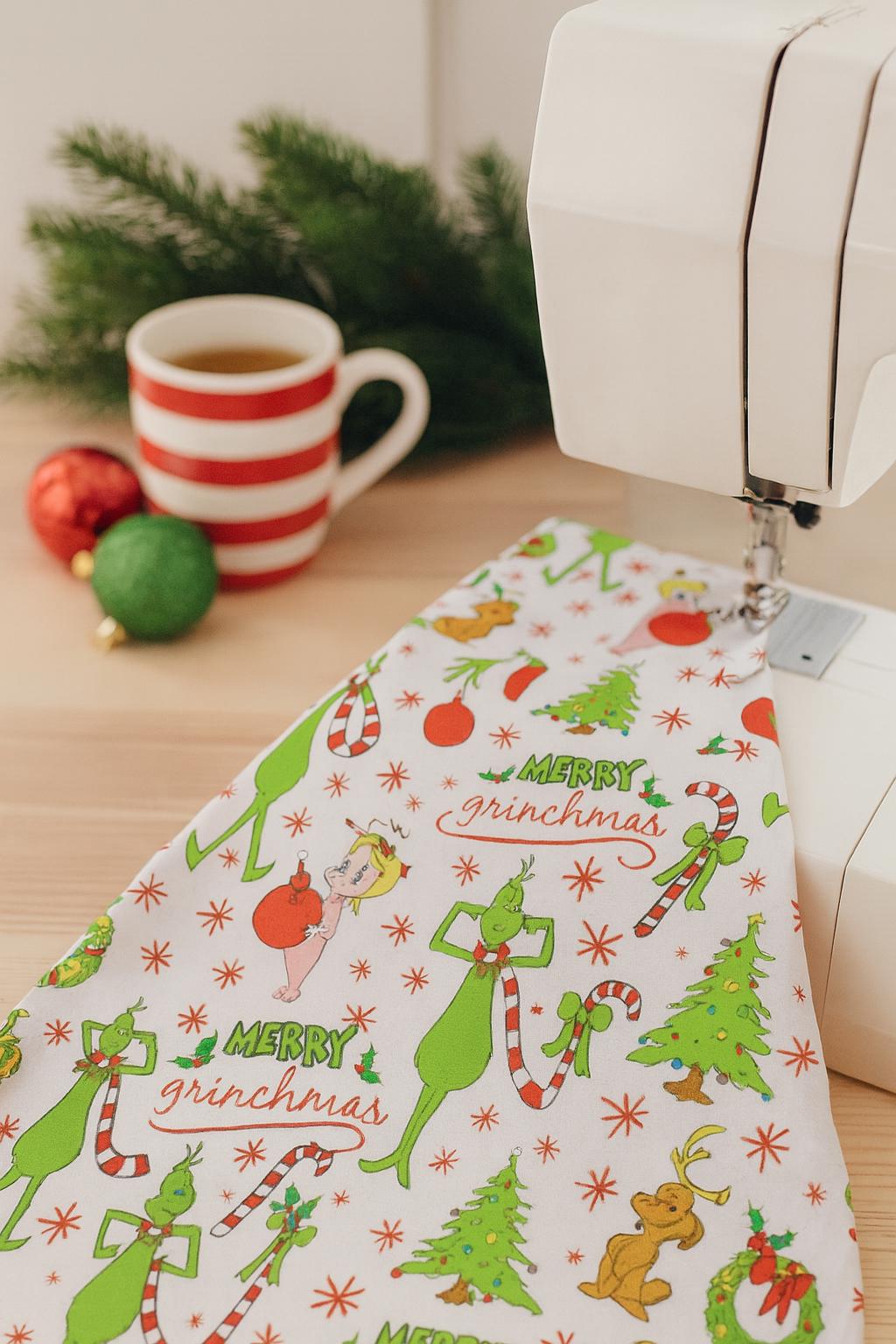 Grinch Christmas Linen-Look Polyester Fabric: Holiday Sewing, Quilting By The Half Yard Anime Fabric