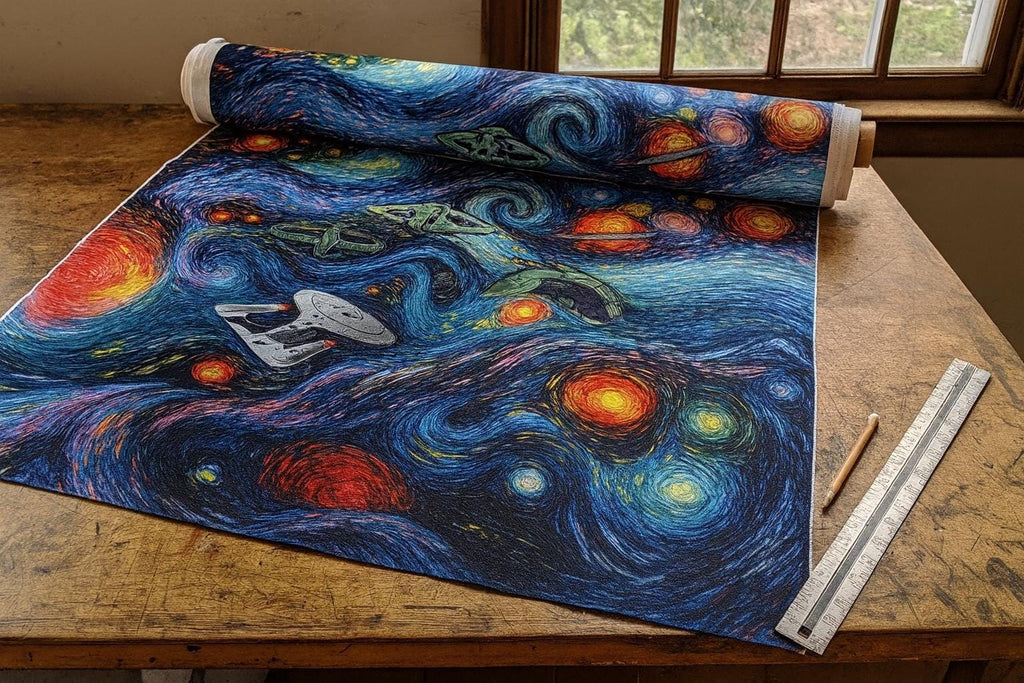Star Trek Galaxy Fabric: Van Gogh Swirl Space Print - Polyester fabric by the yard