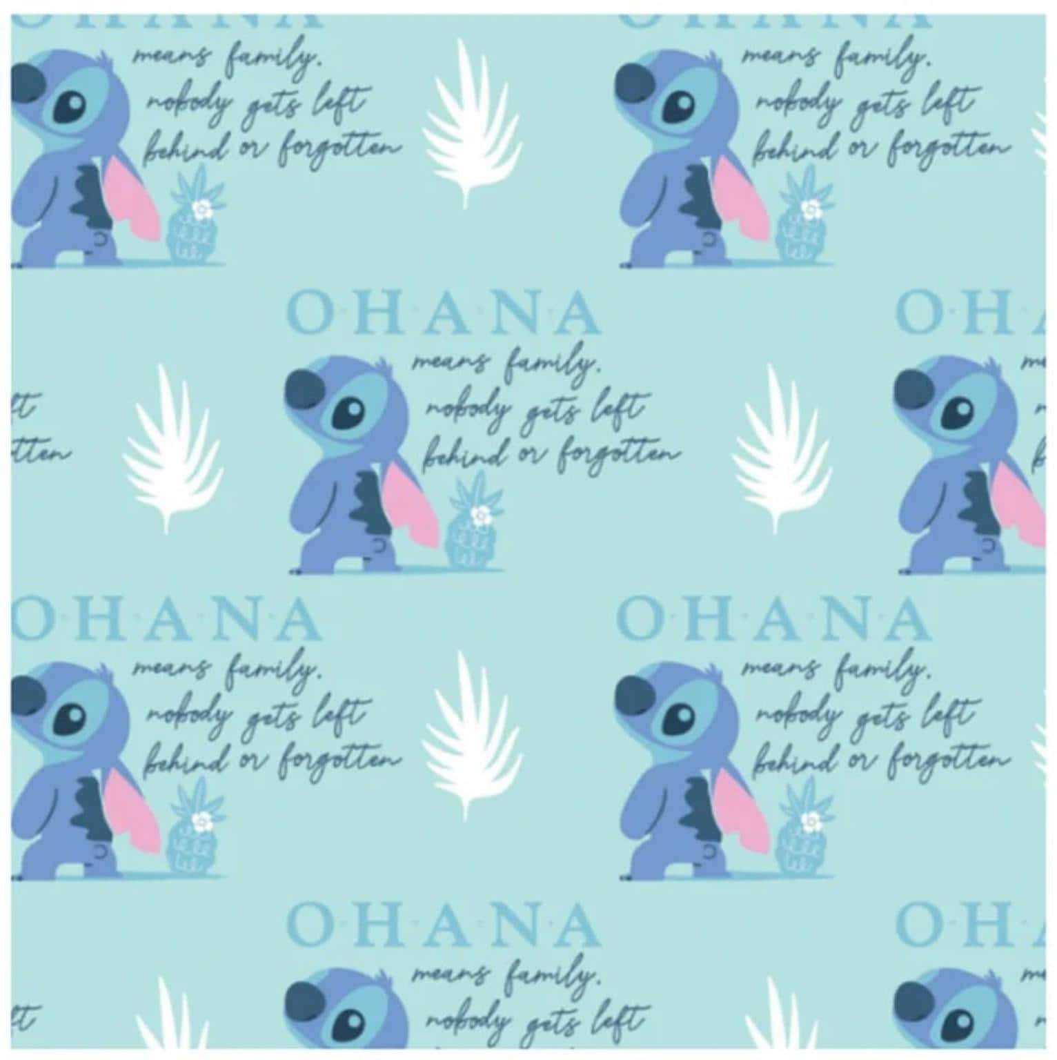 Licensed Lilo & Stitch Ohana Fabric | Linen-Look 100% Polyester by the Yard | 44" Wide, Soft 120–130gsm | Quilting, Sewing and Crafts