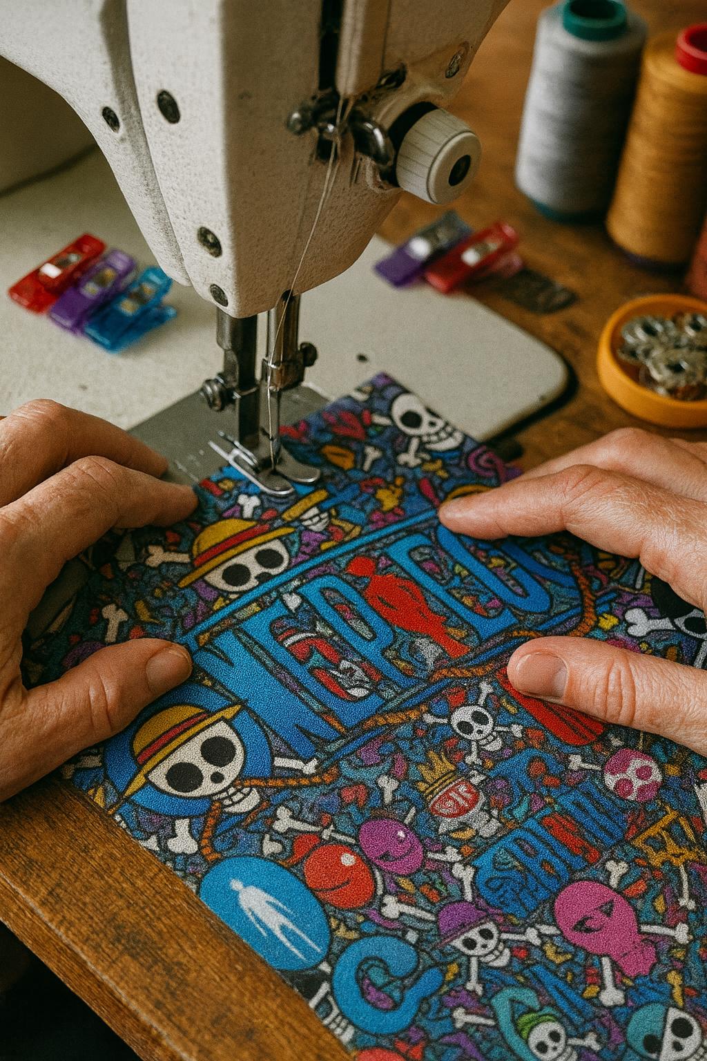 Anime Pirate Skull Fabric: Linen-Look Polyester for Sewing and craft making