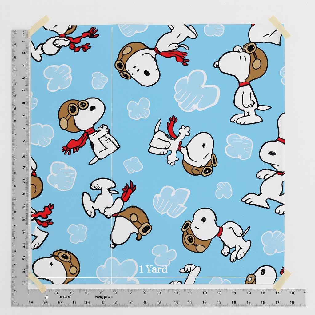 Snoopy Cartoon Fabric: Blue Linen-Look Polyester for Sewing & Quilting