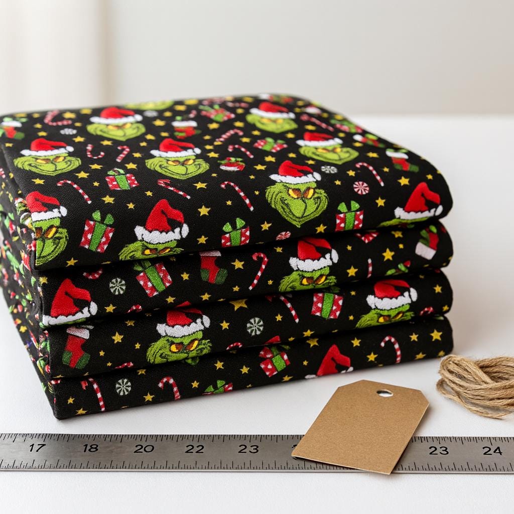 Grinch Whoville Christmas Fabric: Linen-Look Polyester for Sewing & Quilting