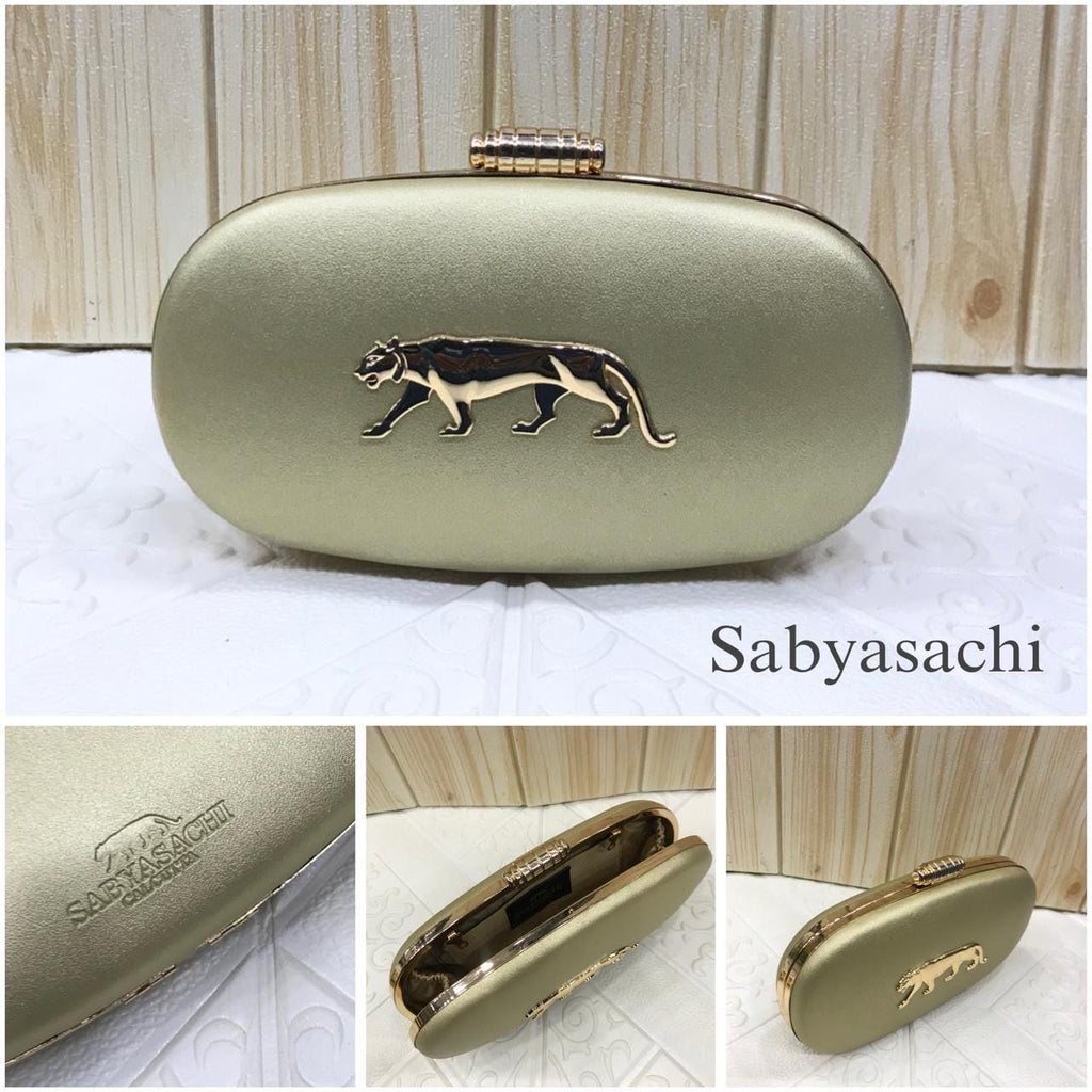 Sabyasachi Inspired designer Evening Clutch: Gold Panther, Detachable Chain bollywood style handbag, cocktail clutch