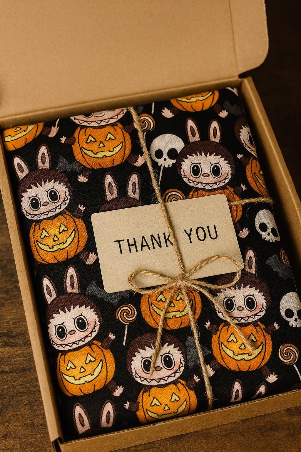 Labubu Halloween Fabric: Kawaii Monster Bunny Print - Polyester Linen
