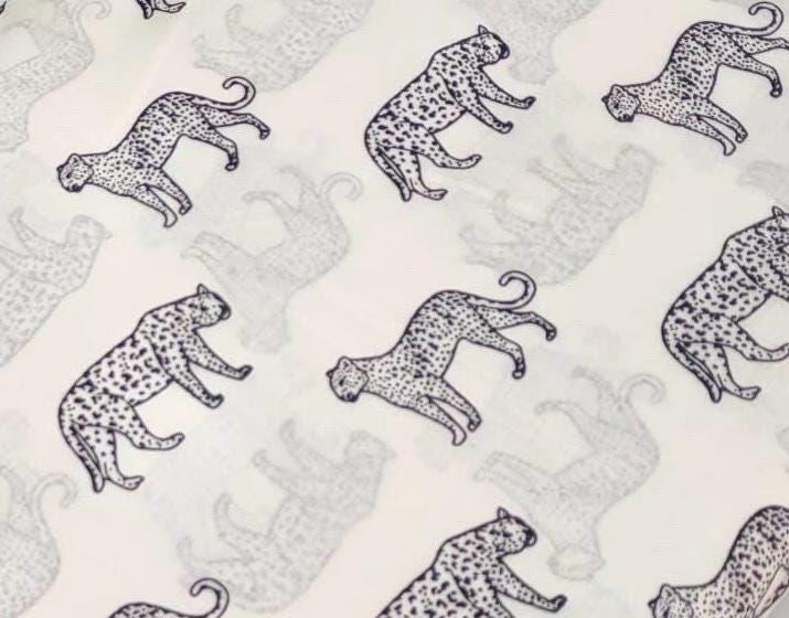 Leopard Cheetah print fabric by the yard- Black & white Animal safari fabric for Quilting sewing