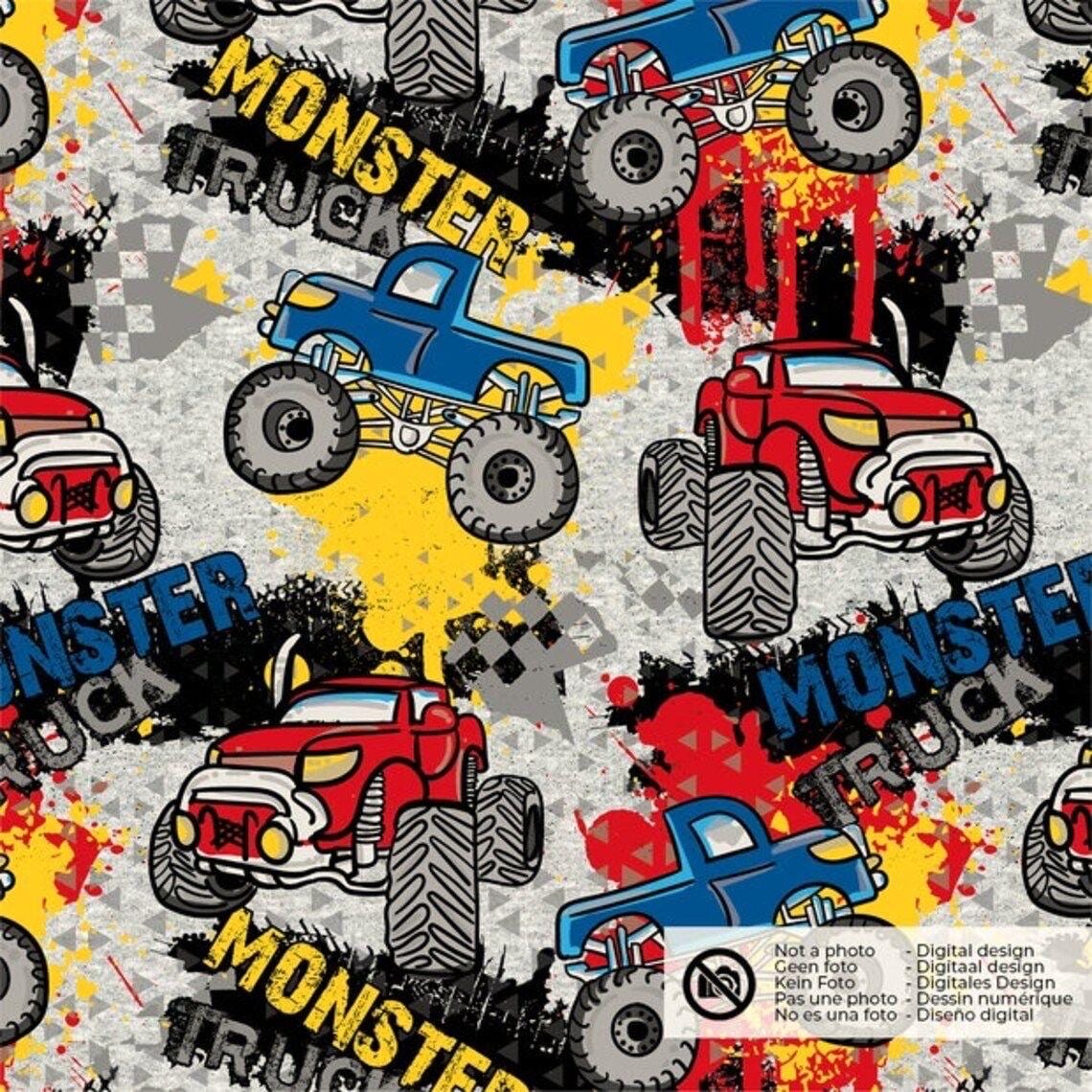 Monster jam Fabric: Linen-Look Polyester, Brown Dirt Print, 44" Wide