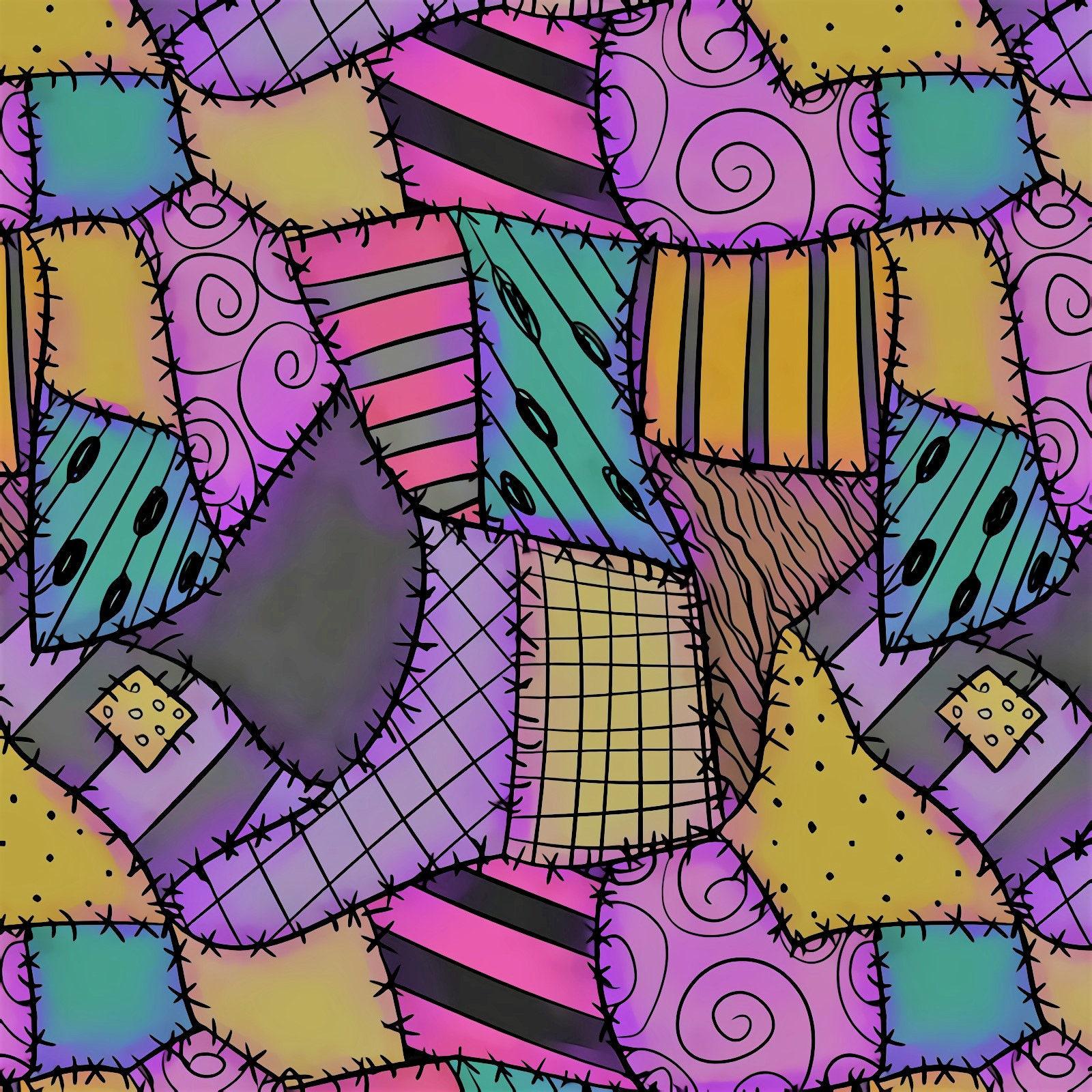 Nightmare Before Christmas Fabric: Sally Patchwork Print, Halloween Polyester Linen