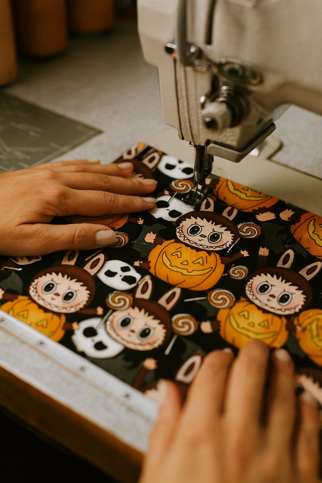 Labubu Halloween Fabric: Kawaii Monster Bunny Print - Polyester Linen