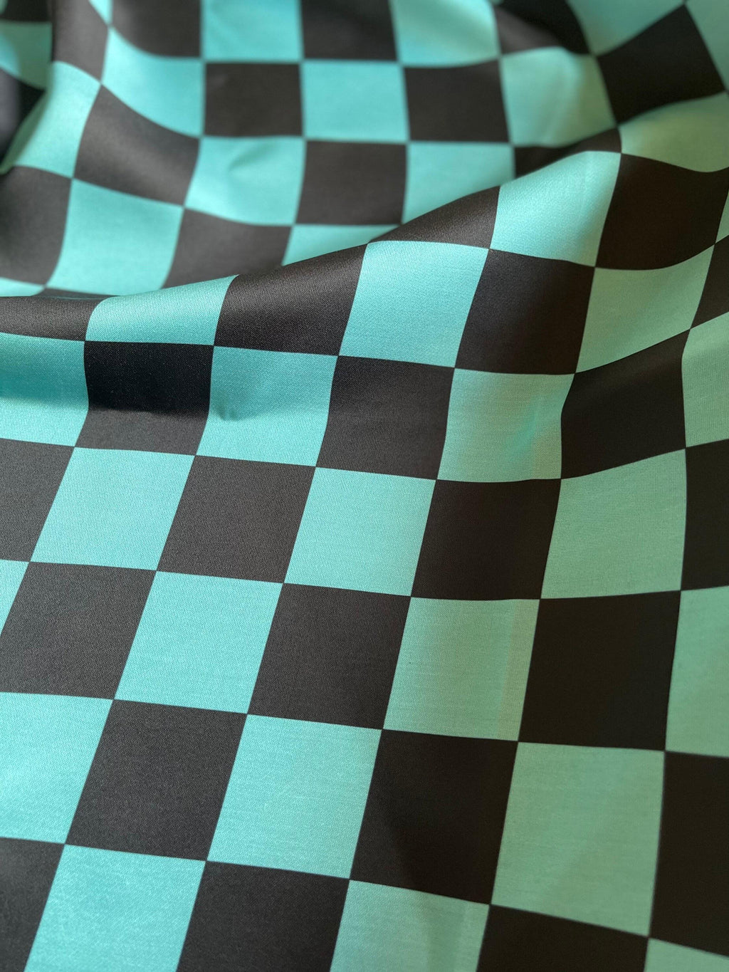 Anime Demon-Slaying Fabric: Black Blue Checkered Polyester fabric