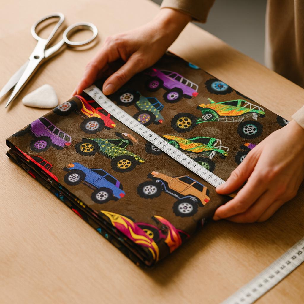 Monster Truck Fabric: Linen-Look Polyester, Brown Dirt Print, 44" Wide