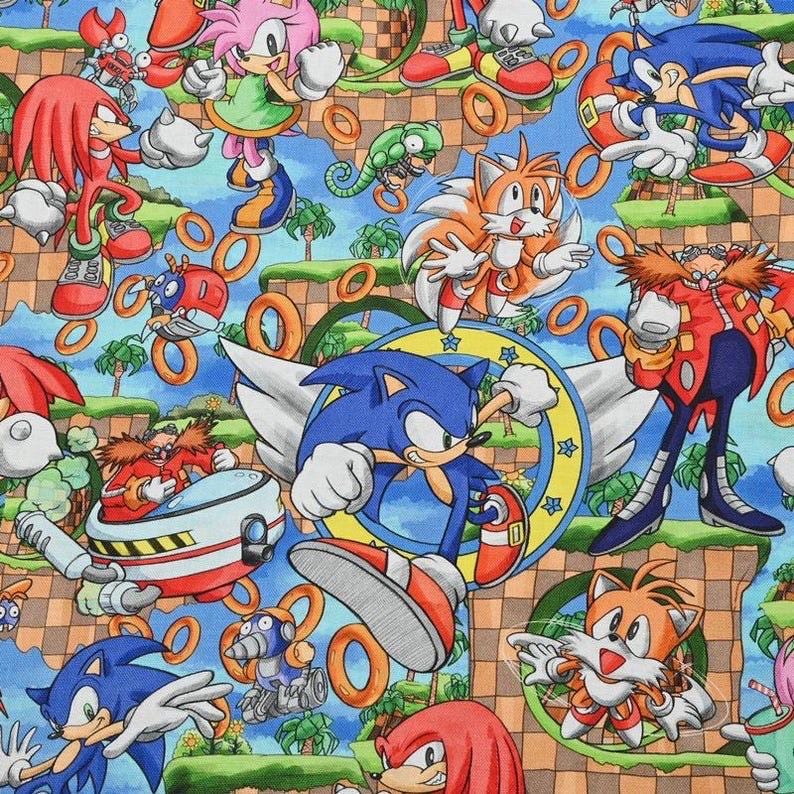 Sonic the Hedgehog Fabric: Comic Strip Polyester Material - By The Yard, Cartoon game Anime fabric